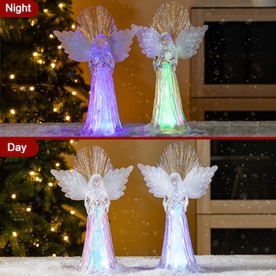 Glitzhome Set of 2 10.75''H Christmas Lighted Acrylic Color Changing Tabletop Angel Figurine