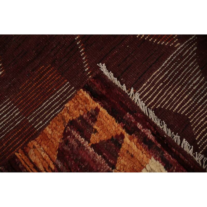 Hand Knotted Oriental 100% Wool Carpet Modern Tribal Red Moroccan Area Rug - 9' 9'' X 8' 3''