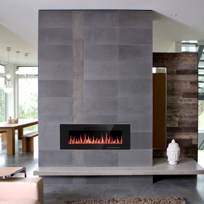 Electric Fireplace Insert, 750/1500W Electric Heater, Adjustable Flame Color, Remote Control, Timer