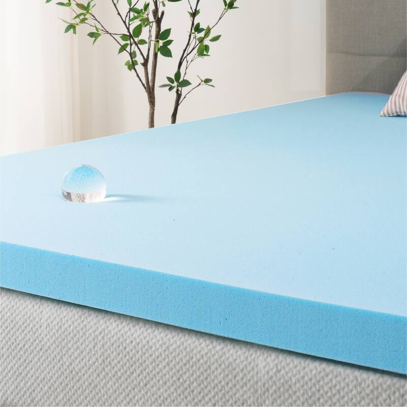 Priage by ZINUS 3 Inch Green Tea Cooling Gel Memory Foam Mattress Topper - Blue