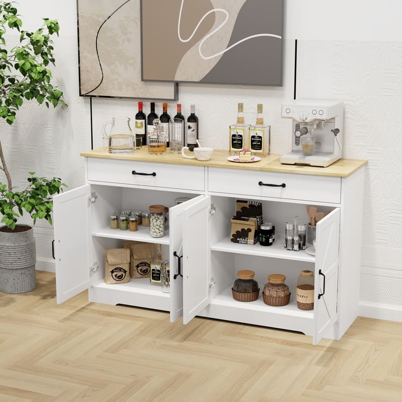 55.91" Farmhouse Style Sideboard Buffet Cabinet,Storage Cabinet with 2 Drawers and 4 Doors