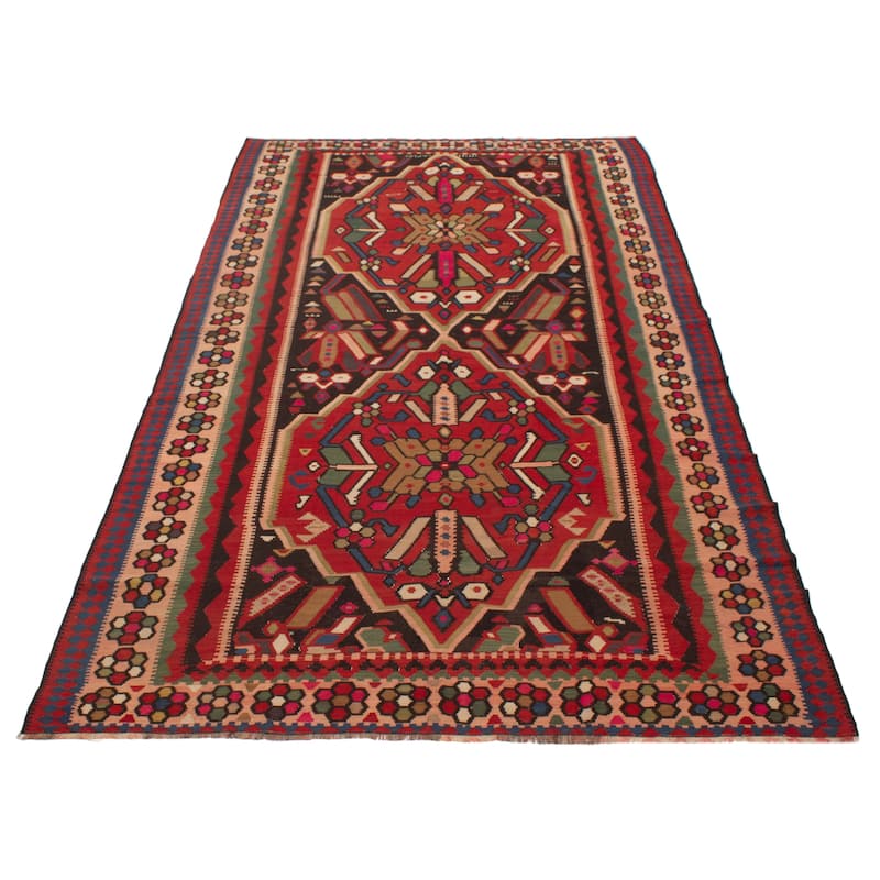 ECARPETGALLERY Flat-Weave Yoruk Black, Red Wool Kilim - 7'0 x 12'9