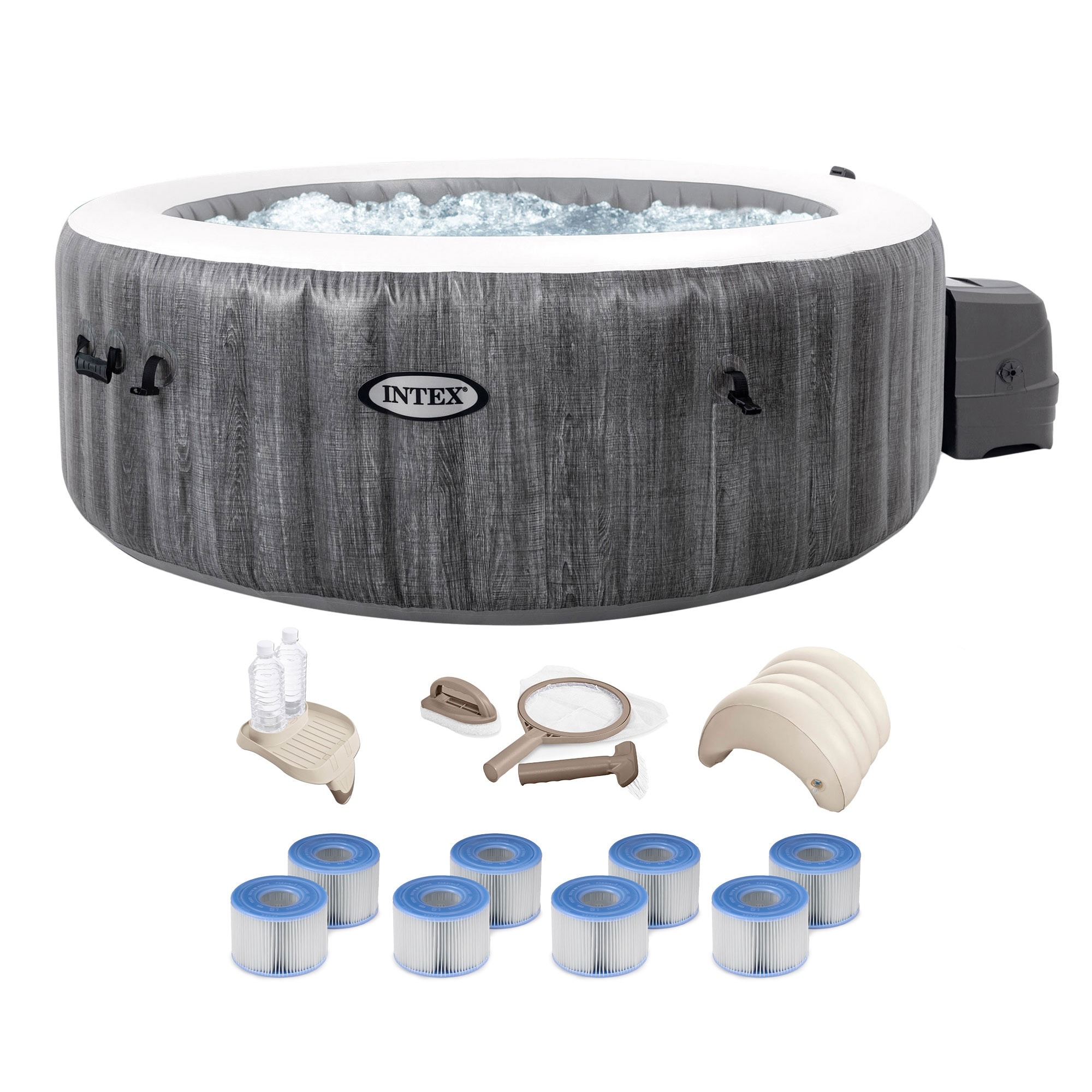 Intex PureSpa Plus Greywood Inflatable Bubble Jet Spa Hot Tub with