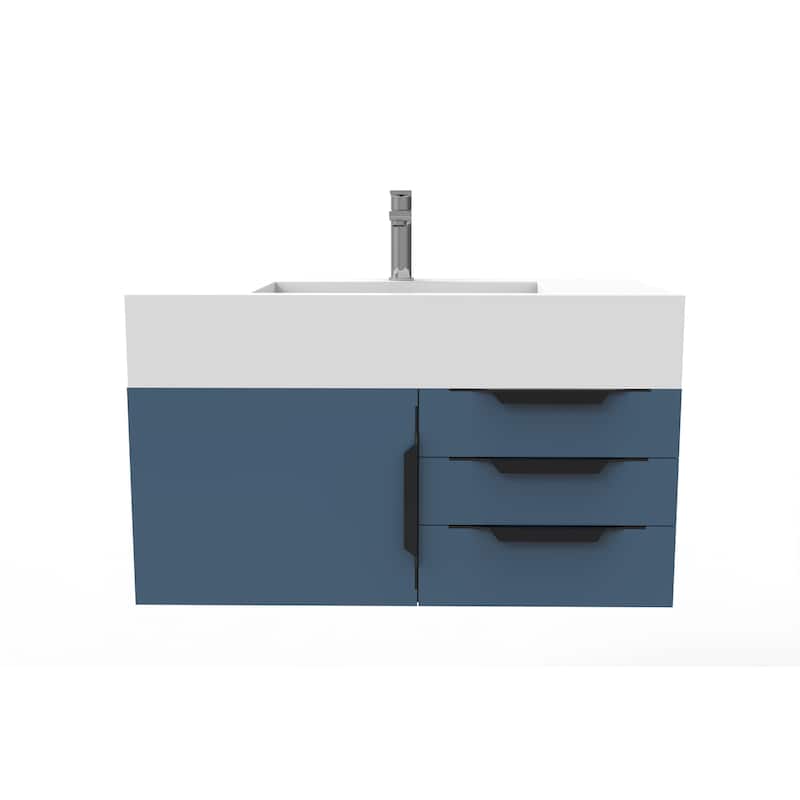 Nile 36-Inch Wall Mounted Bathroom Vanity Set w/ White Top - Matte - Blue