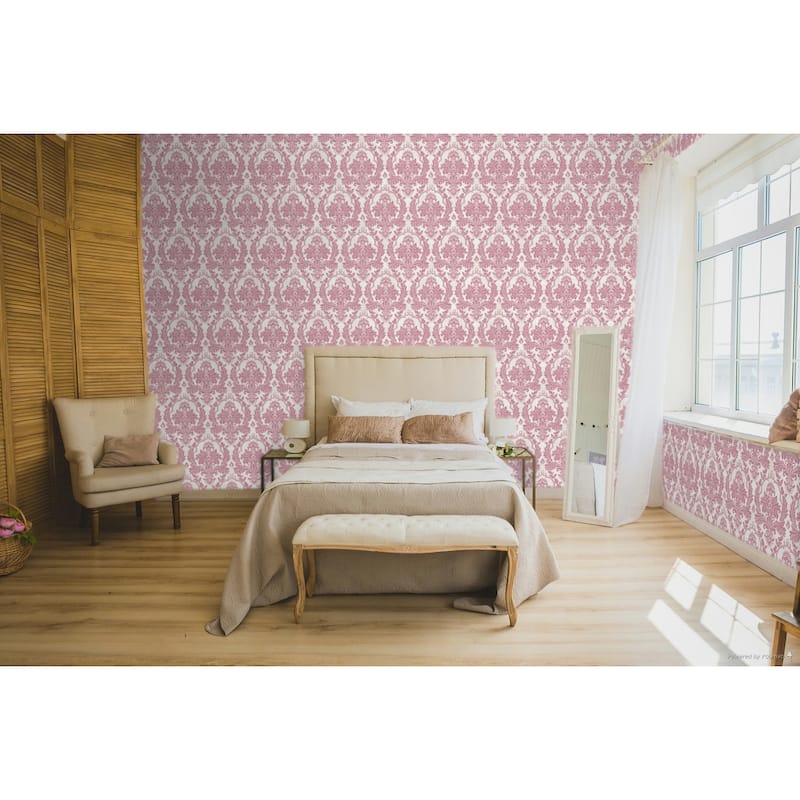 Galerie Wallcoverings Cottage Chic Large Damask Vinyl on Non-woven Metallic Wallpaper Roll