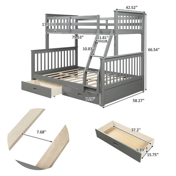 Solid Construction Bunk Bed with Ladders and 2 Storage Drawers - Bed ...