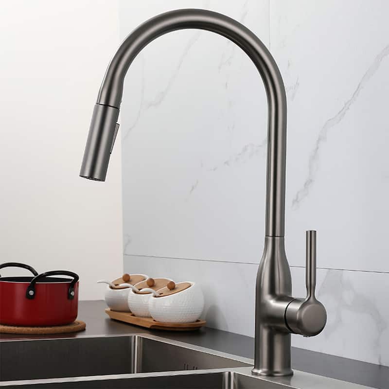 CB HOME Gold/Black/Sliver Kitchen Faucet, 17'' Kitchen Sink Faucet, Faucet for Kitchen Sink with Pull Down Sprayer, Two Function
