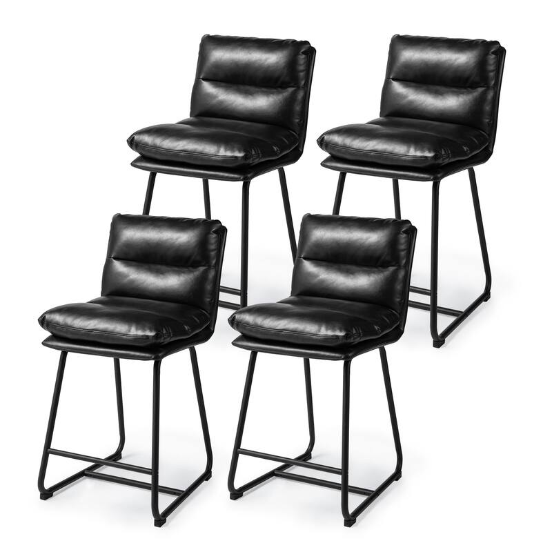 Glitzhome Set of 2 Modern Faux Leather Soft Springy Metal Legs Counter or Bar Stools