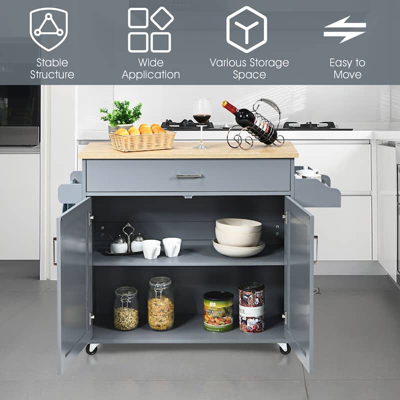 Costway Rolling Kitchen Island Cart Storage Cabinet w/ Towel & Spice