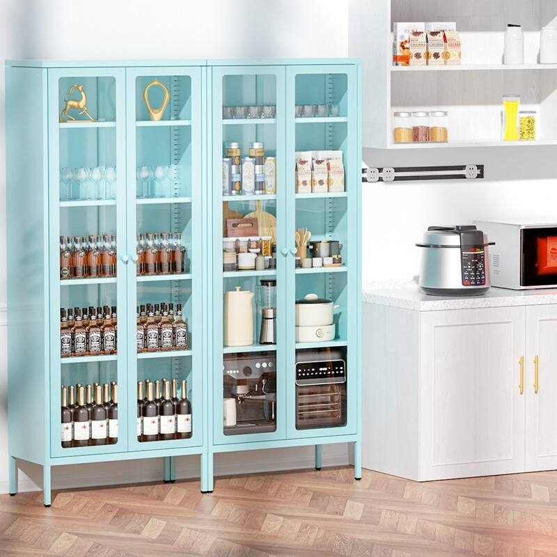 Kitchen Pantry Cabinet Glass Display Storage Buffet Sideboards with Glass Doors and 4 Adjustable Shelves