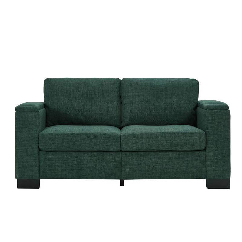 67.7" Polyester Modern Loveseat Sofa with Cup Holders, Hidden Storage and Square Arms