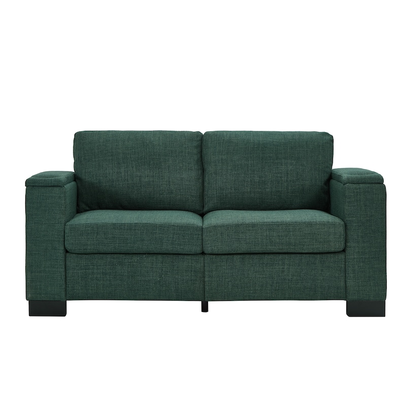 Loveseat 2 Seat Sofa Couch with Cup Holder and Storage, Vintage Sofa Chair with Square Armrests and Wood Frame