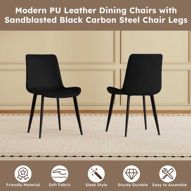 Modern Dining Chairs, PU Leather Dining Chairs with Carbon Steel Legs for Home, Restaurant, Conference Room, Black(Set of 4)
