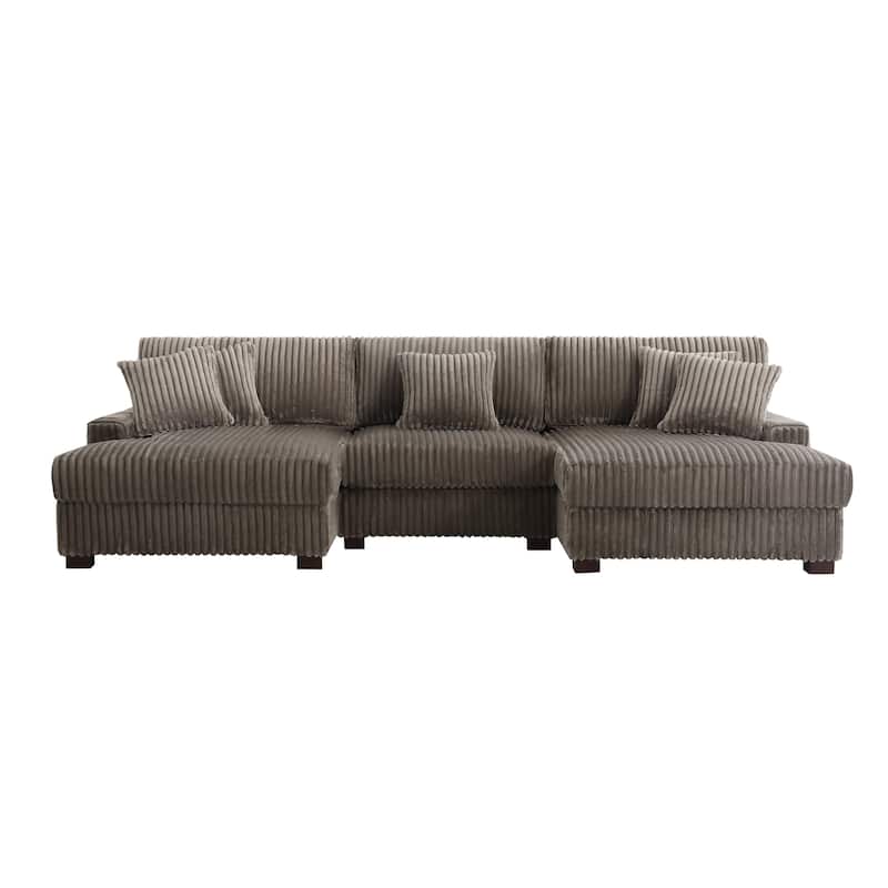 118.3" W U-Shape Plush Corduroy Upholstered Comfy Cloud Sectional Sofa
