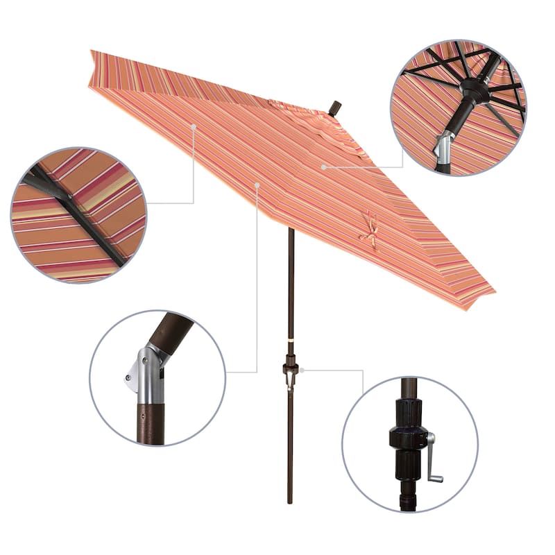 California Umbrella 9' Rd Golden State Series Patio Umbrella Bronze Aluminum Frame Crank Lift Collar Tilt Sunbrella