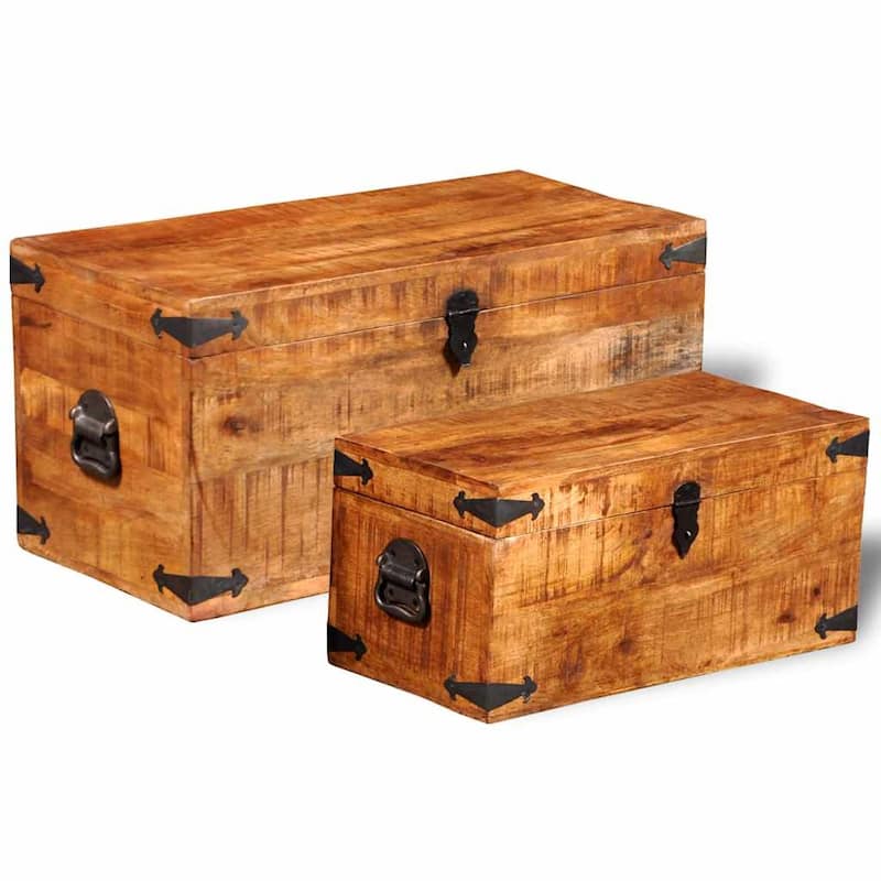 vidaXL Storage Chest Set 2 Pieces Rough Mango Wood - 27.6" x 13.8" x 13.8"