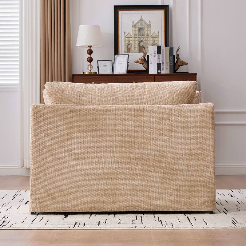 45.27" W Modern Chenille Armchair with Metal Legs, Upholstered Accent Chair with 2 Bolster Pillows for Living Room & Office
