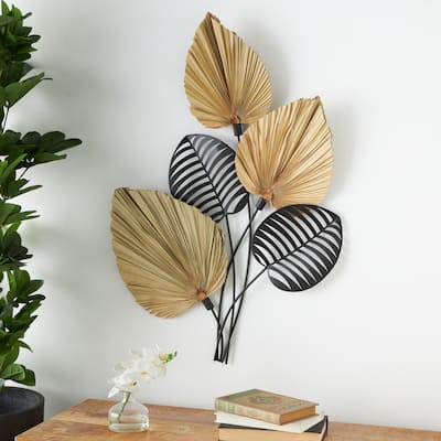 Brown Metal Layered Leaf Home Wall Decor with Palm Leave Accents
