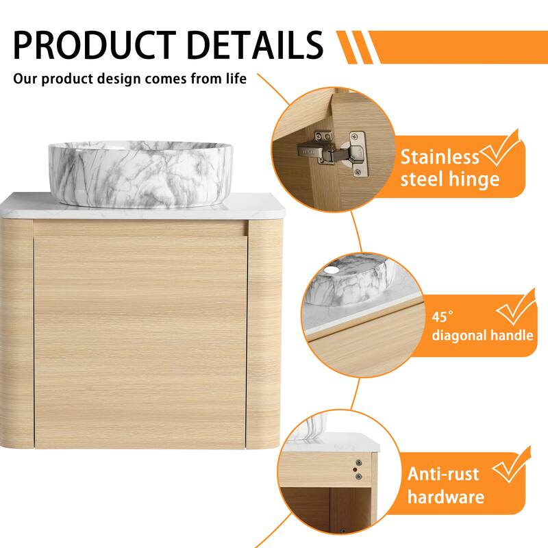 Bathroom Vanity With Sink In 24/30 Inch, Floating Bathroom Vanity With Soft Close Door