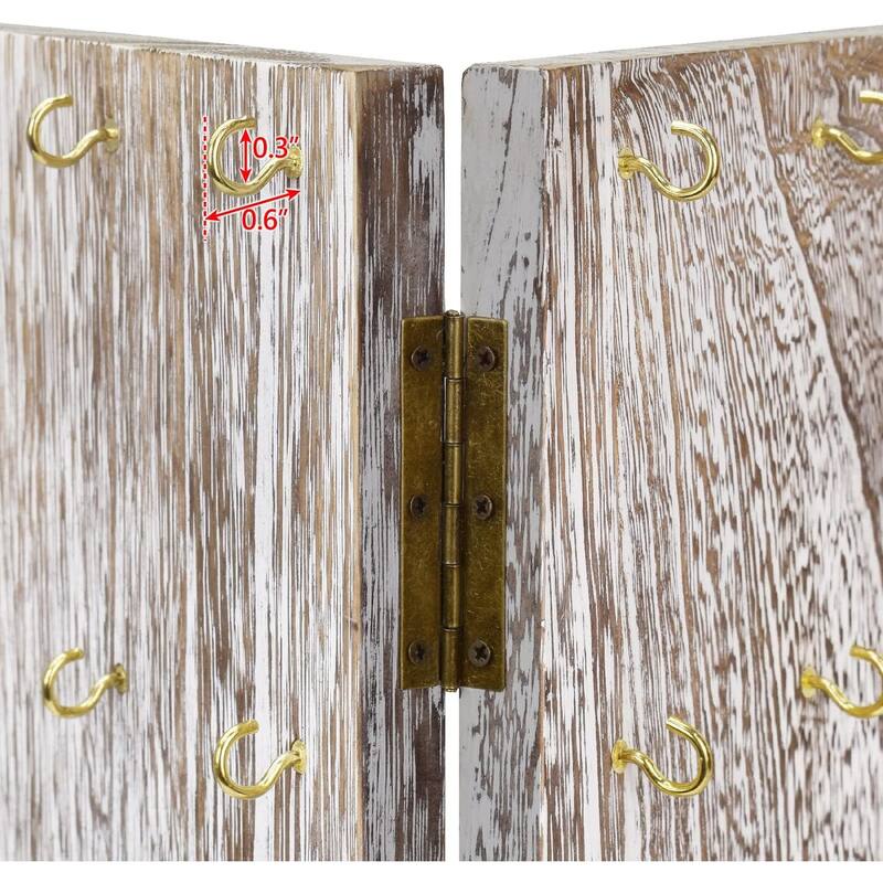 Wooden Foldable Panel Jewelry Display Stand with 32 Hooks - S