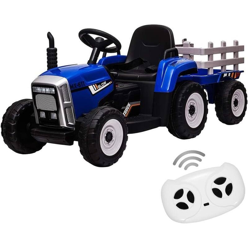 12V Ride on Tractor with Trailer & Remote Control - Blue