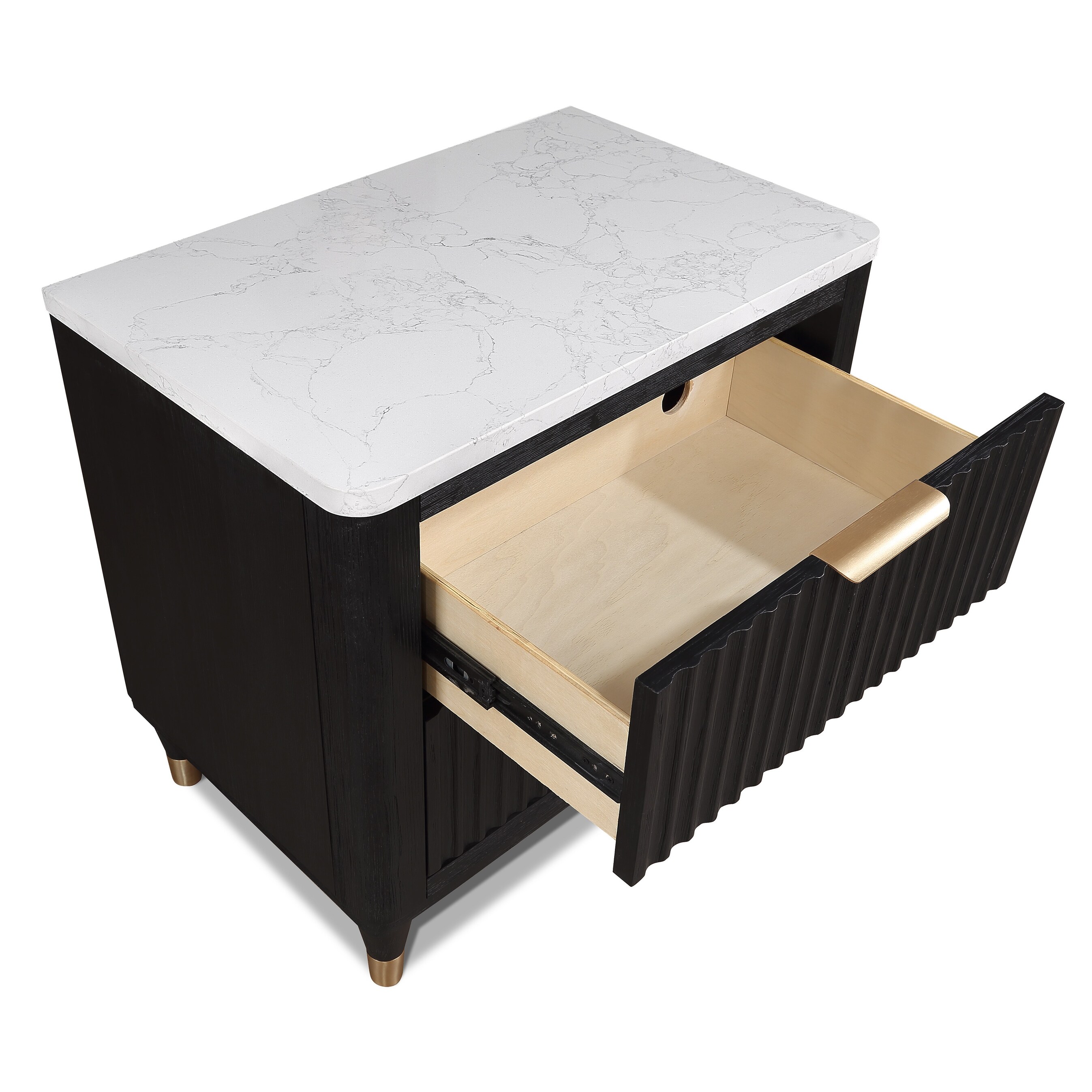 1pc contemporary 2-drawer black nightstand white top metal knobs modern design wooden bedroom furniture