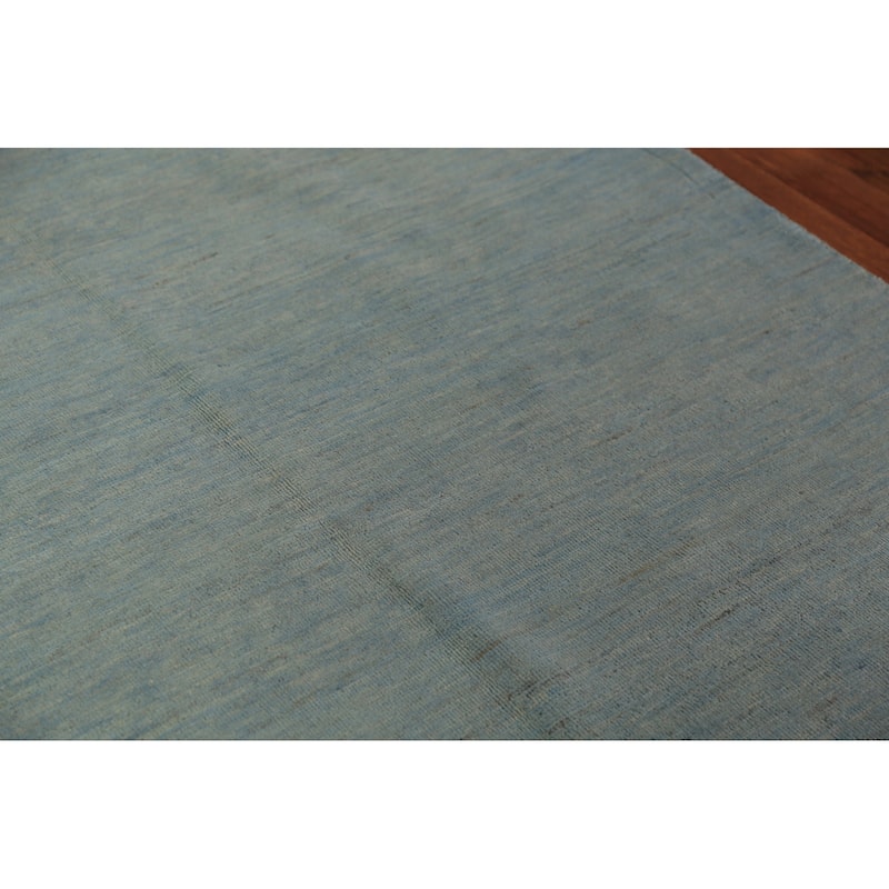 Light Blue & Green Modern Gabbeh Area Rug Hand-Knotted Wool Carpet - 5'0" x 6'5"