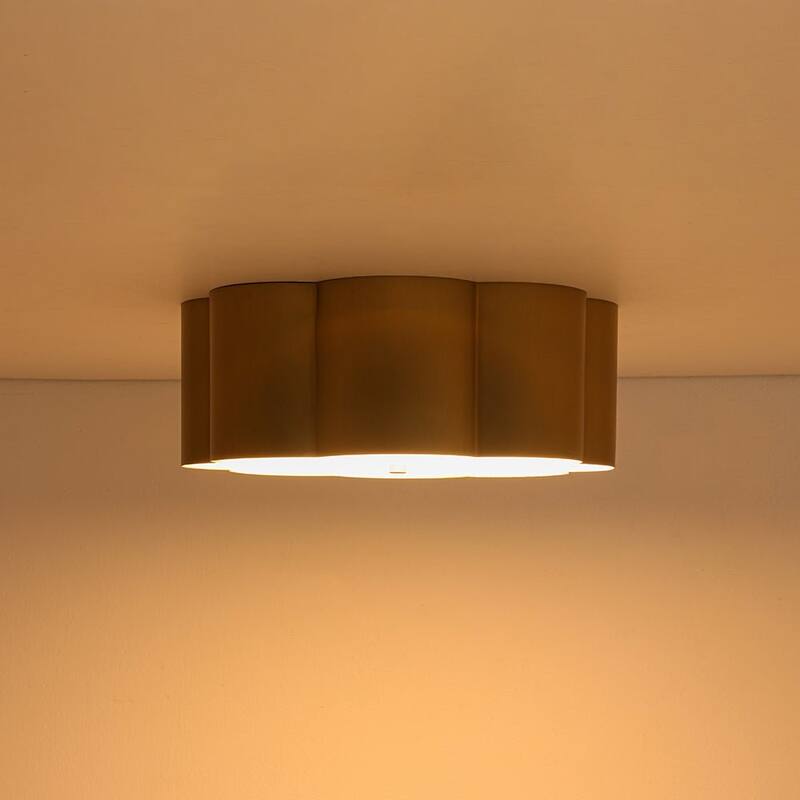 Metallic Luxury Scalloped Flower Drum Dimmable LED Flush Mount - 15.0 in