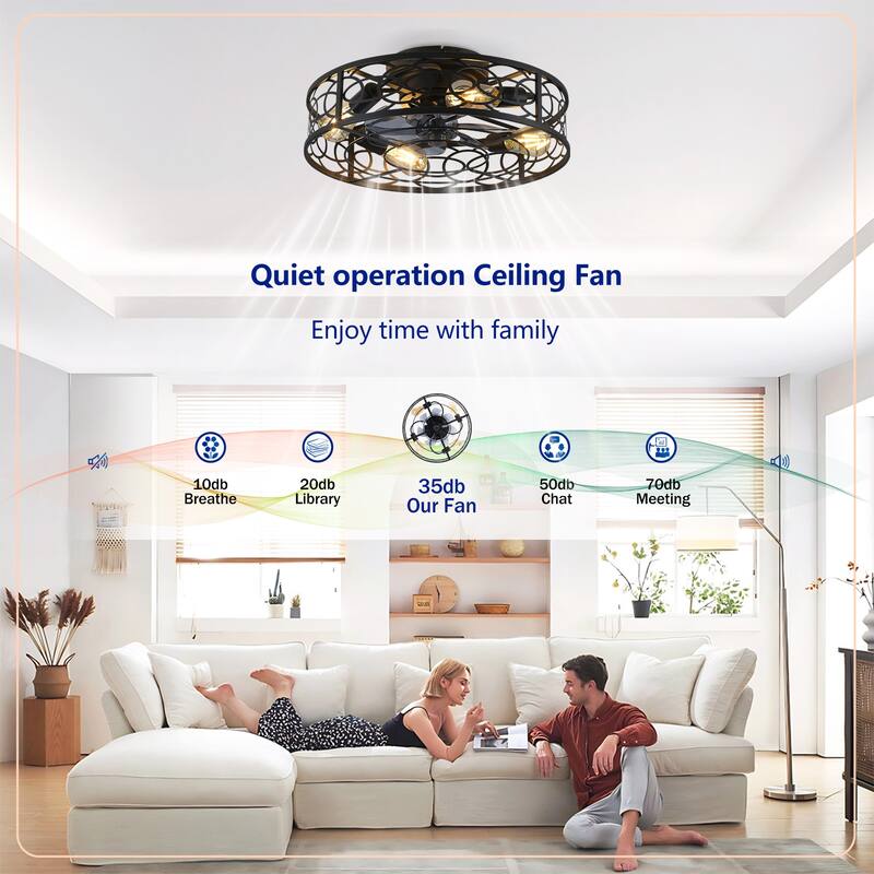 20" Caged Ceiling Fans with Lights,Bladeless Ceiling Fan 6 Speed Reversible with Remote Control,Flush Mount Caged Ceiling Fan