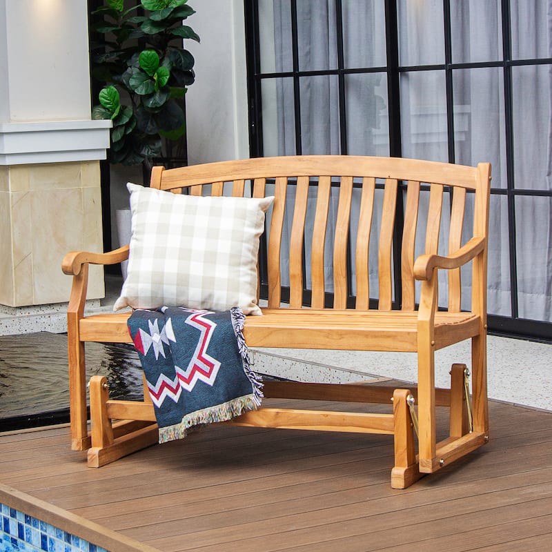 Cambridge Casual Sherwood Teak Wood Outdoor Glider Bench - Natural Teak