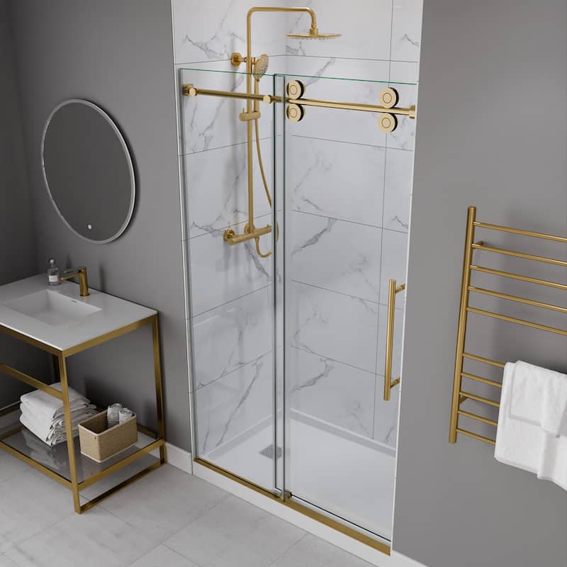 ANZZI Series 44 to 48 in. x 76 in. Frameless Shower Door with Sliding with Tsunami Guard Tempered Clear Glass