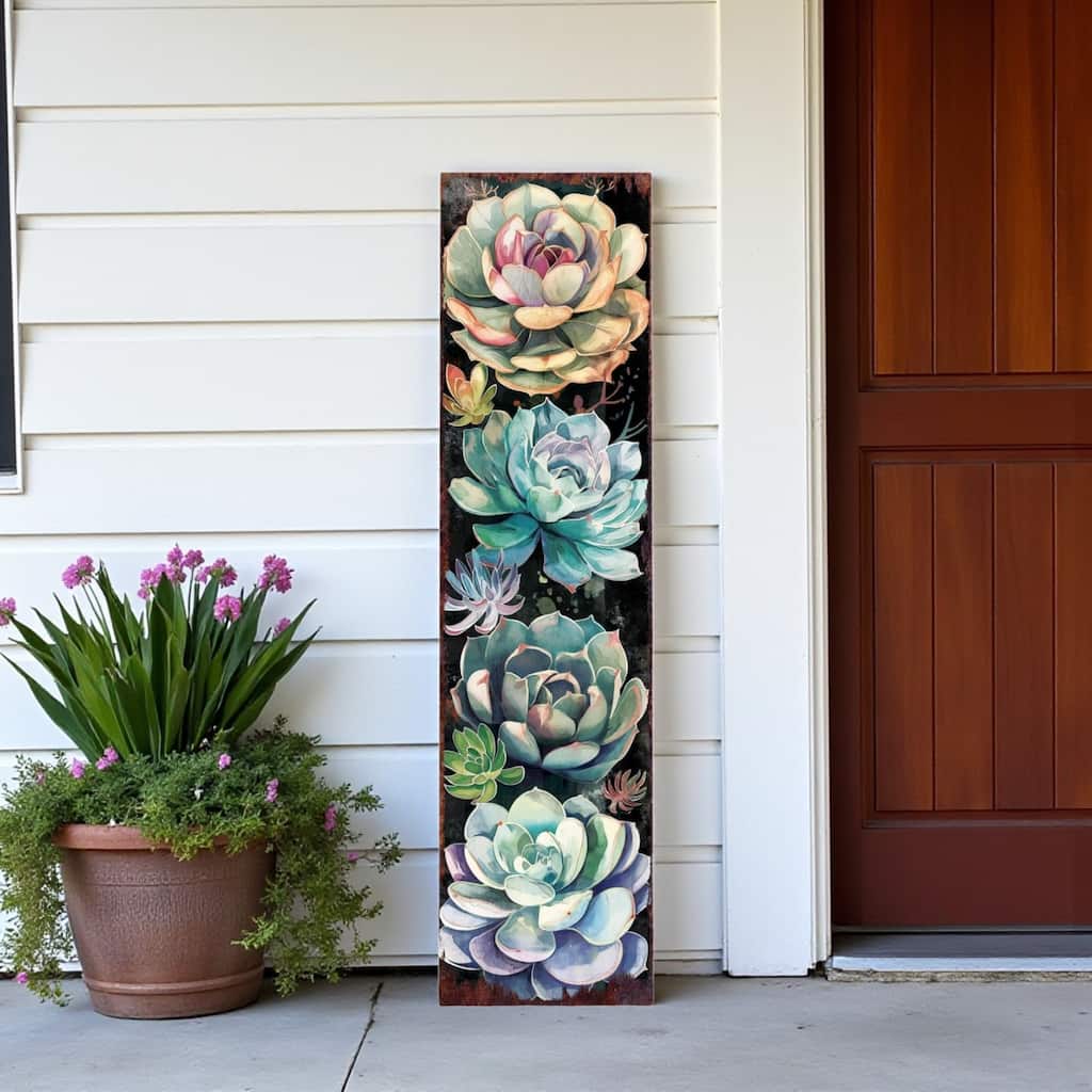 HomeRoots 36" Black And Green Solid Wood Succulents Porch Sign