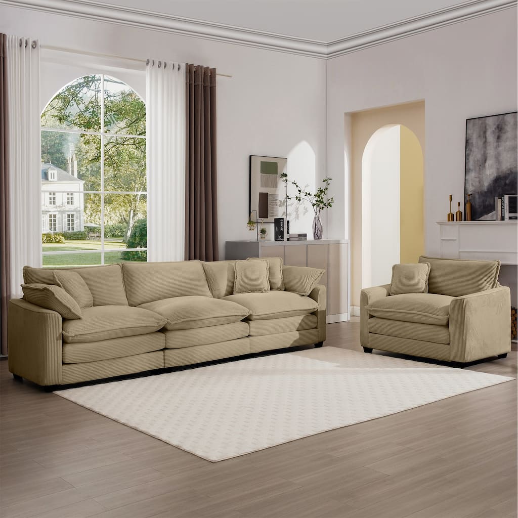Modern Modular Sofa Set with Corduroy Upholstery and Memory Foam Cushions for Living Room or Guest Room