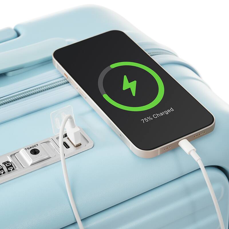 Merax 3 Piece ABS Hardshell Front-Opening Luggage Sets, Carry on Suitcase with USB Port and Cup Holder & Spinner Wheels