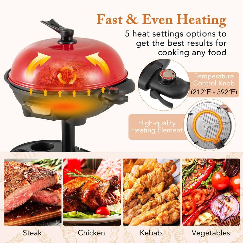 Costway Electric BBQ Grill 1350W Non-stick 4 Temperature Setting
