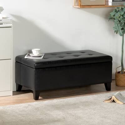 Faux Leather Storage Bench,Ottoman with Wooden Legs