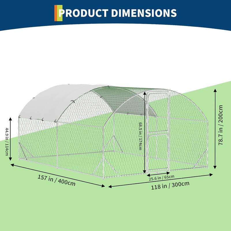 Metal Chicken Coop, Chicken Runs for Yard with Cover for Outdoor Farm Yard