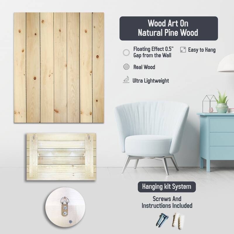 Designart "Subtle Elegance Of Monochrome Tree" Tree Monochrome Wood Wall Decor - Green Wood Panel On Natural Pine Wood
