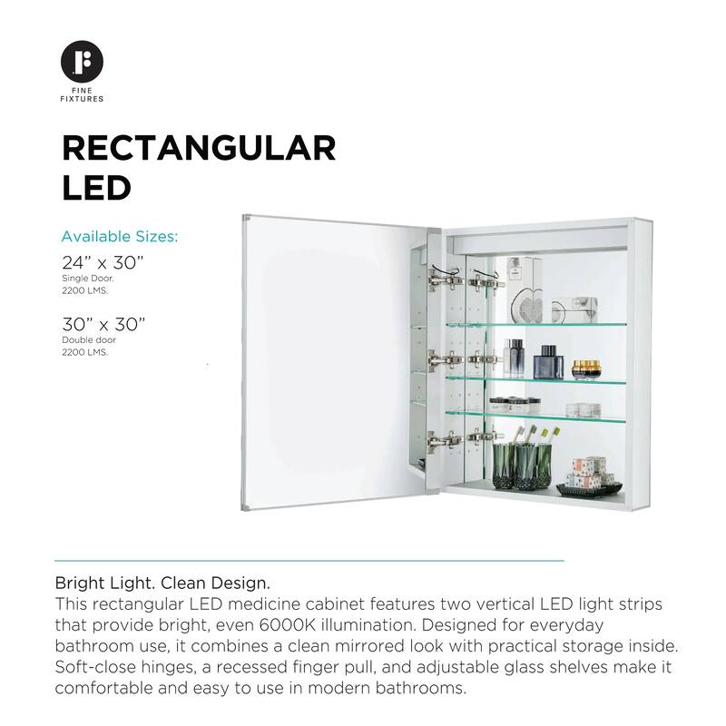 Bathroom Medicine Cabinet, Aluminum, Recessed/Surface Mount, Mirrored Interior w/LED