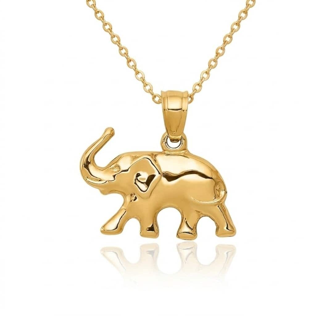 Curata 10k or 14k Gold 18" 17mm Polished Good Luck Elephant Necklace