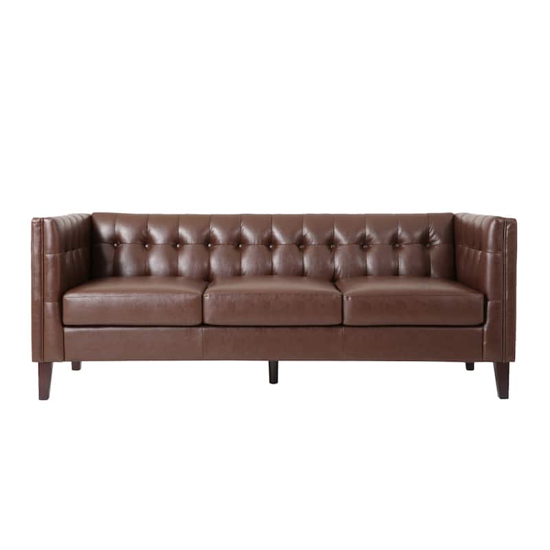 3-Seat Sofa with Tufted Back, Smooth Upholstery, Birch Legs