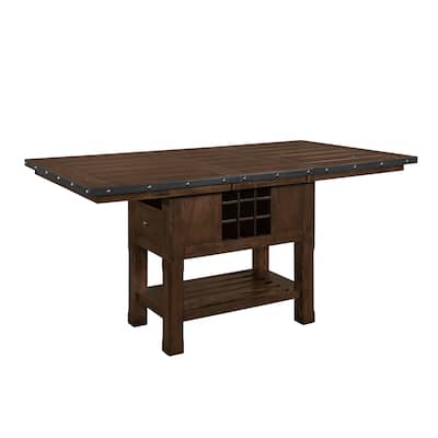 Lsy 60-78 Inch Counter Table, Extendable, Wine Rack and Drawers, Brown Wood