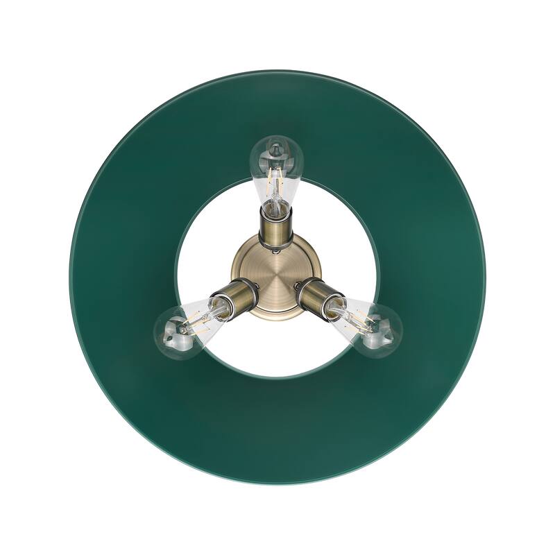 Yep by Golden Lighting Orwell 3-light Flush Mount in Aged Brass and Pine Green shade