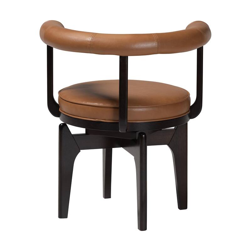 Delacruz Swivel Dining Chair - Round Open Back Accent Chair with Faux Leather Upholstery, Modern Contemporary Seating
