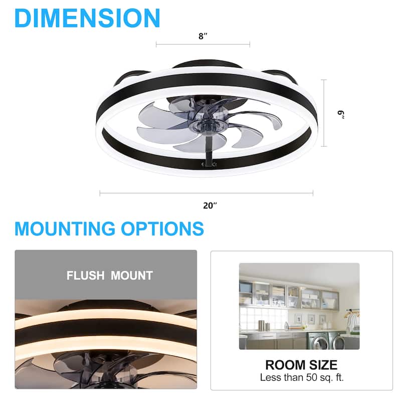 20-in Black Low Profile Ceiling Fan with Remote Control(7-blade)