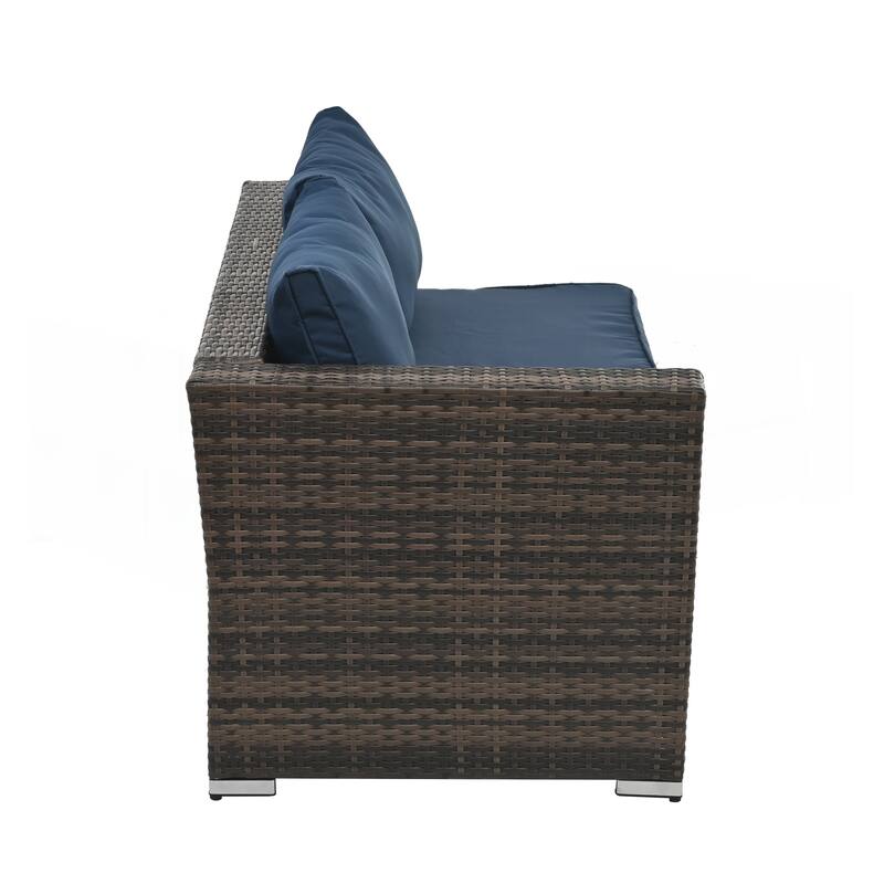 4 Set Wicker Furniture With Tempered Glass Coffee Table