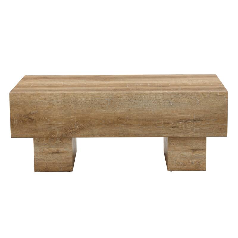 Contemporary Marble Coffee Table‌ – Sleek White MDF Table with Stone Texture, 43.3"x21.6"x17.2" Compact Design