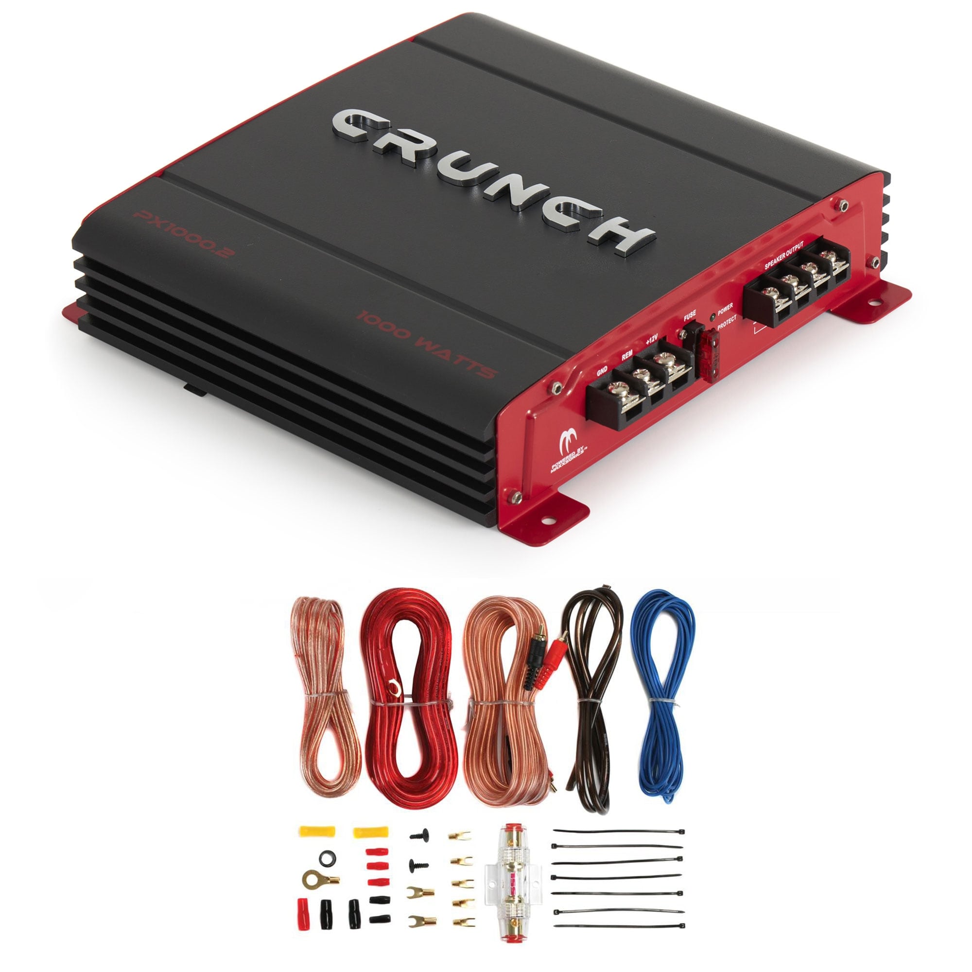 Crunch PX-1000.2 1000W Car Stereo Amp & Soundstorm AKS8 8 Gauge Amp Wiring Kit - Black - 4.6