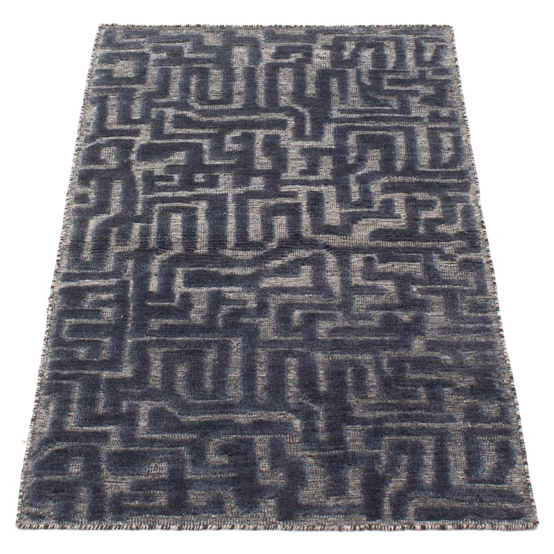 ECARPETGALLERY Hand-knotted Tangier Navy Wool Rug - 2'11 x 4'11