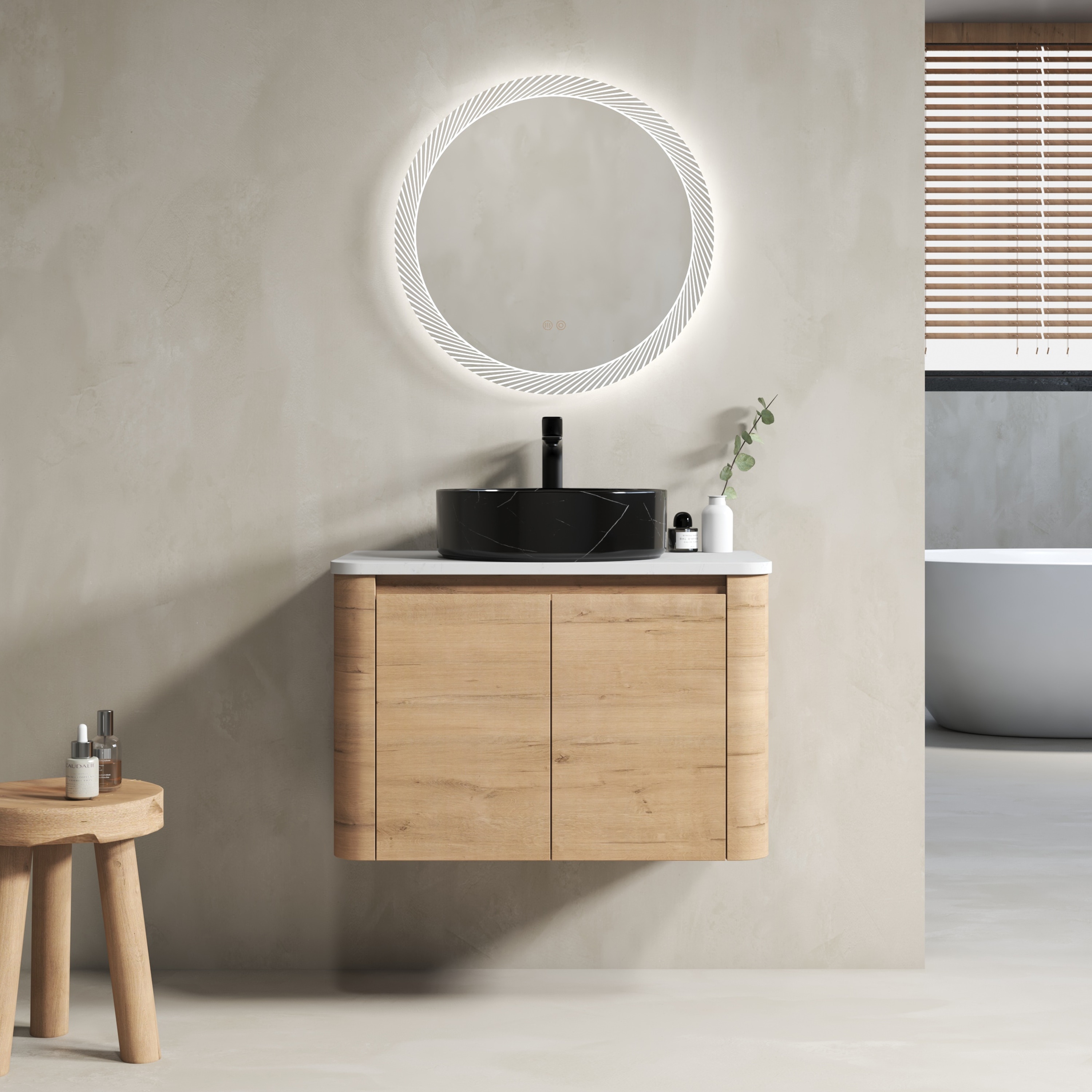 30'' Wall-Mounted Bathroom Vanity With Ceramic Art Sink & 2-Soft-Close Door